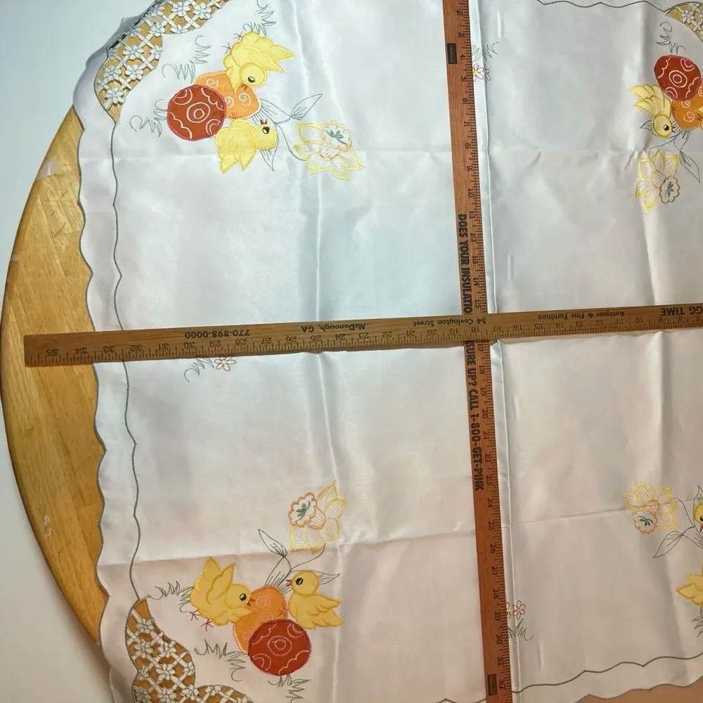 Easter Tablecloth 85x85cm Chick Egg Embroidery Lace Cutwork NWT Spring Cottage